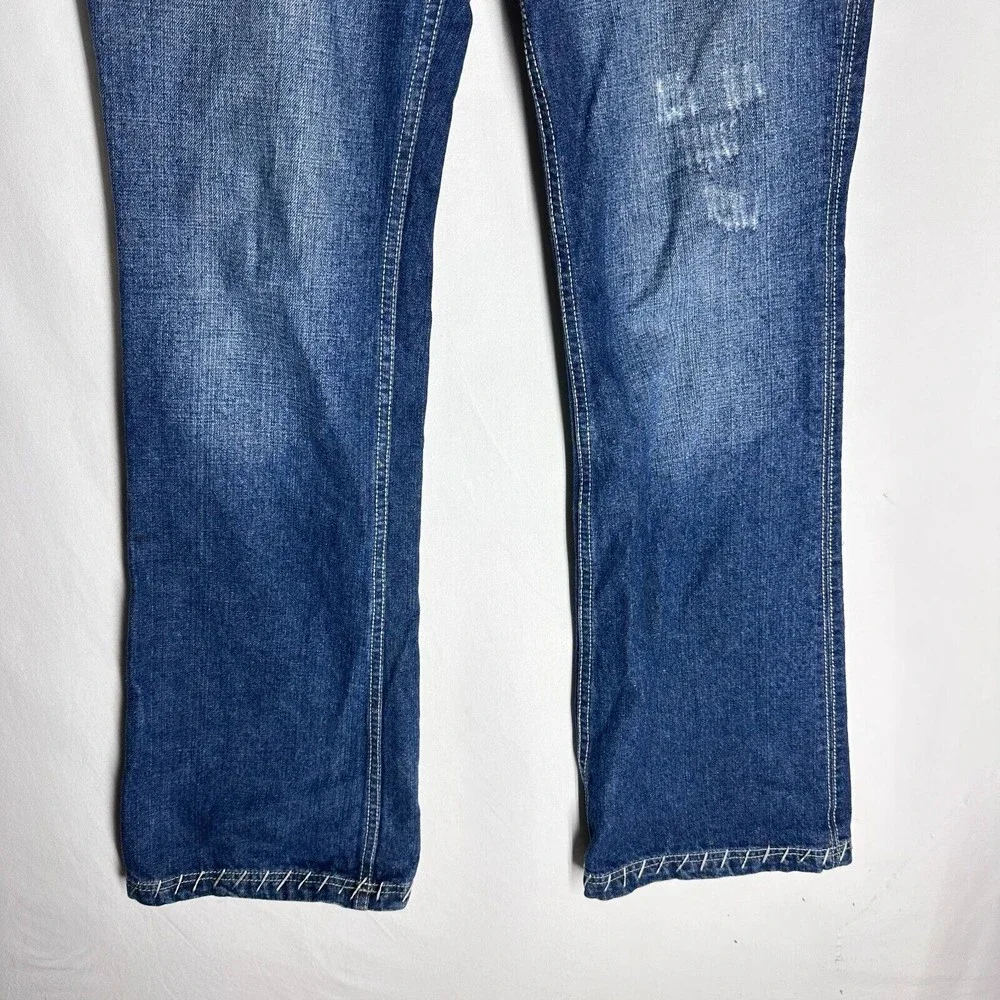 Antik Womens Denim Y2K Mid-Rise Blue Distress Patchwork Cow Girl Jeans Size 32 - Picture 4 of 10